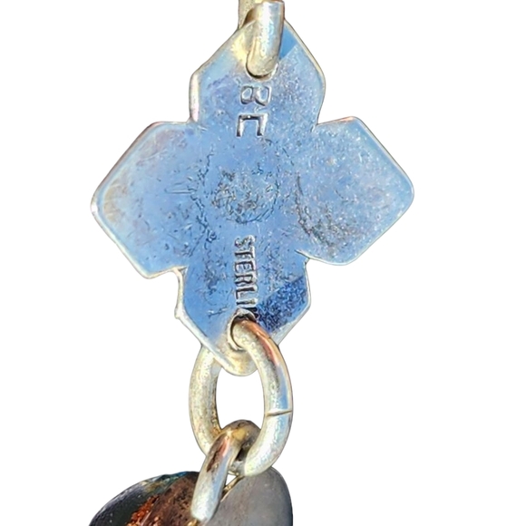 Signed Sterling Silver Dichroic Glass Toggle Bracelet Flowers Cabochon Vintage - Picture 7 of 7